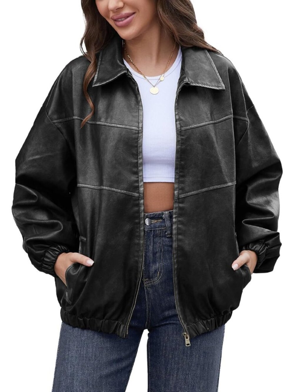 Oversized Y2K Faux Leather Jacket | Vintage Motorcycle Coat for Fall Outfits